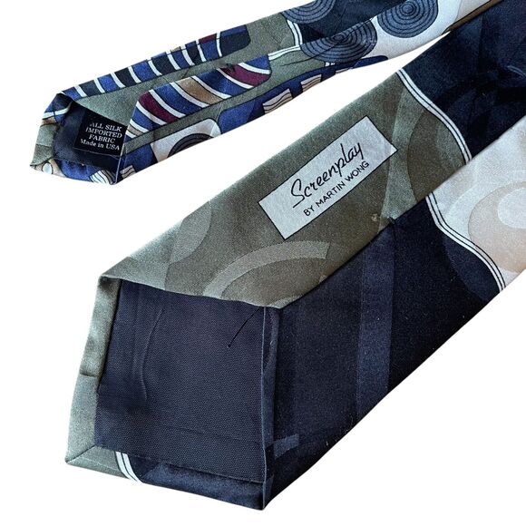 Screenplay by Martin Wong Silk Dress Tie Made in USA Abstract Print 58" 3.75" - Picture 6 of 6